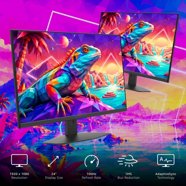 Alt view image 3 of 7 - 2X Pack 24" FHD 100Hz Computer Monitor HDMI X2, 100% sRGB, Built-in Speakers, Wall Mount, Tilt, Professional & Gaming (Machine Black 2026)