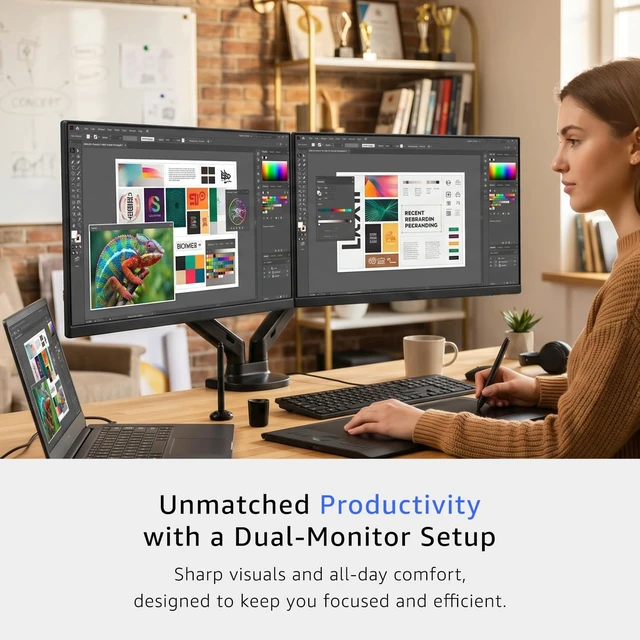 Alt view image 4 of 7 - 2X Pack 24" FHD 100Hz Computer Monitor HDMI X2, 100% sRGB, Built-in Speakers, Wall Mount, Tilt, Professional & Gaming (Machine Black 2026)