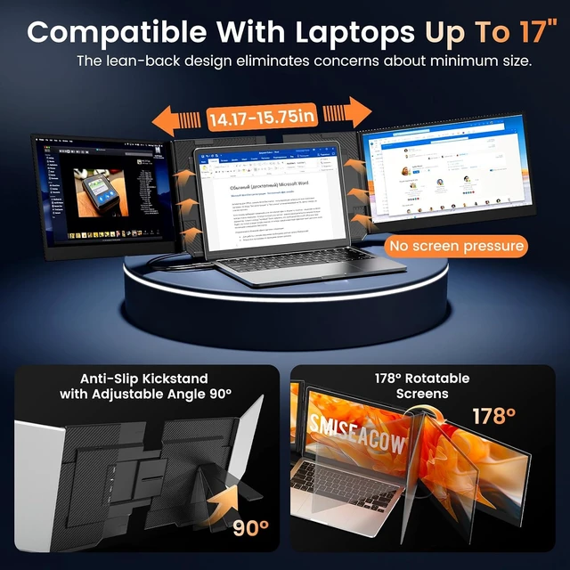 Alt view image 6 of 7 - 15.6" Laptop Screen Extender 1080P FHD Ultra-Slim Triple Portable Monitor