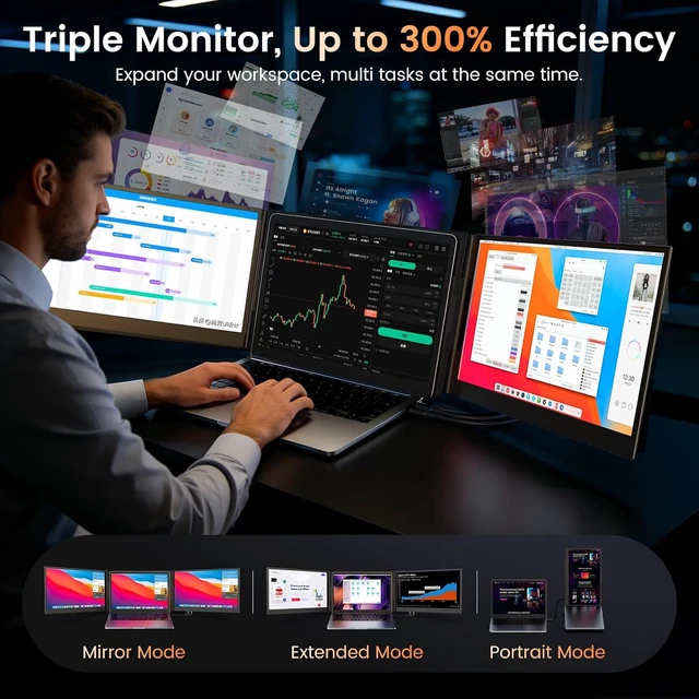 Alt view image 7 of 7 - 15.6" Laptop Screen Extender 1080P FHD Ultra-Slim Triple Portable Monitor