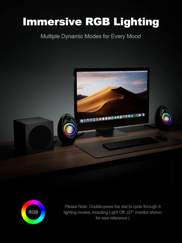 Alt view image 5 of 7 - 2.1 PC Computer Speakers with Subwoofer 80W Peak Power