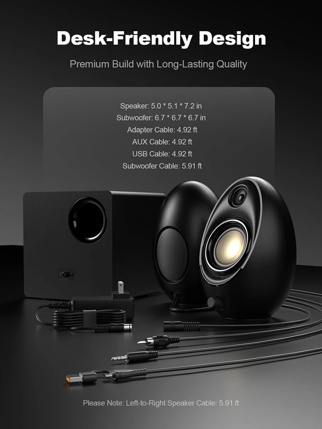Alt view image 7 of 7 - 2.1 PC Computer Speakers with Subwoofer 80W Peak Power
