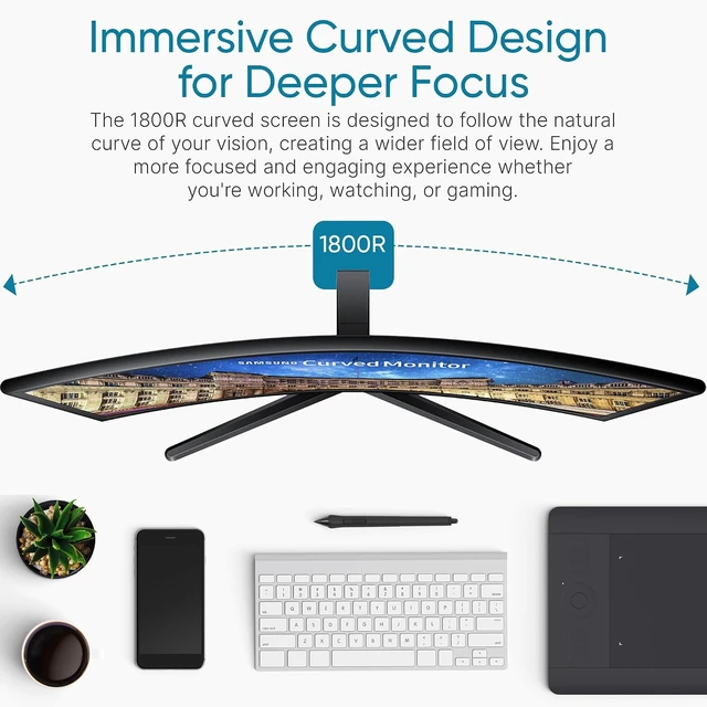 Alt view image 4 of 7 - S36GD 27" Curved LCD Monitor FHD 16:9 1920x1080, HDMI, VGA, VESA, Eye Saver & Flicker-Free Tech, Boomph's Comprehensive Ultimate Performance Solution for Your Workspace