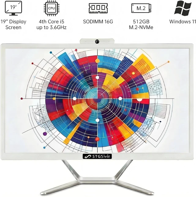 Alt view image 2 of 7 - All-in-One Computer PC 19" Display, Core i5, 16G RAM, 512G SSD