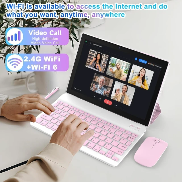 Alt view image 2 of 7 - 10" Android 15 2-in-1 Tablet with Keyboard/Mouse/Case/Stylus 8GB RAM + 32GB ROM/1TB Expandable, 1.8GHz Quad-Core, 1280*800 HD Touch Screen, 8MP Camera, 2.4G/5G WiFi 6