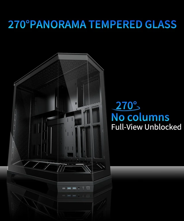 Alt view image 6 of 7 - GR3 ATX Mid-Tower Gaming PC Case Vertical GPU Mounting, 5 PWM ARGB Fans Pre-Installed, 360MM RAD Support, Type-C, 270° Full-View Tempered Glass (Black)