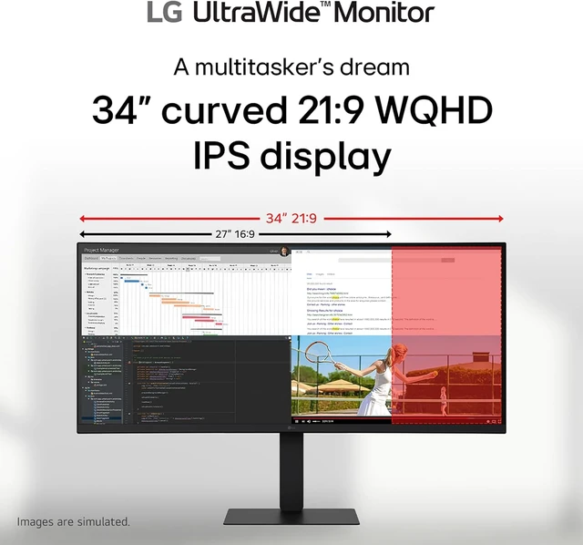 Alt view image 4 of 7 - 34U650A-B 34" UltraWide IPS WQHD 100Hz HDR10 Curved Monitor (Black)
