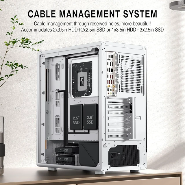 Alt view image 5 of 7 - M1 ATX Mid-Tower Gaming PC Case Walnut Front Panel, 4 PWM ARGB Fans Pre-Installed, 240MM RAD Support, Type-C (White Walnut)