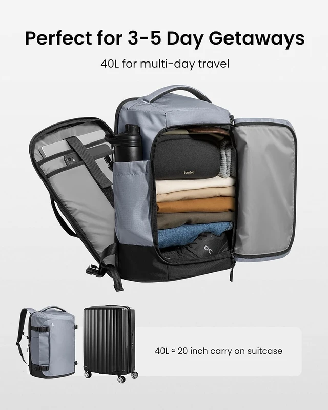 Alt view image 3 of 7 - 40L Travel Backpack TSA Carry-On Flight Approved, PFAS Free