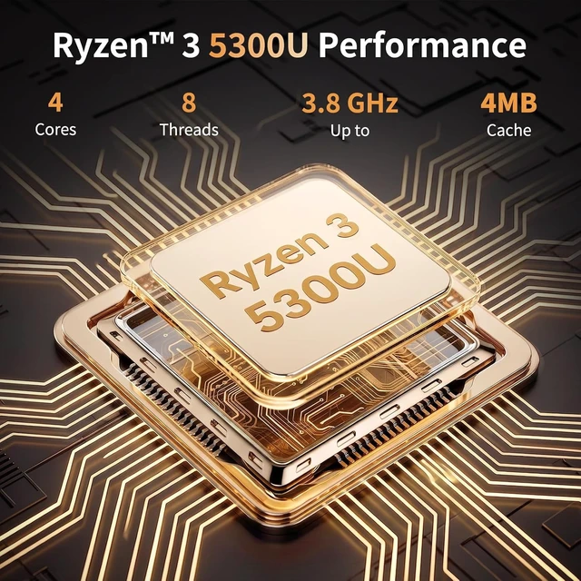 Alt view image 3 of 7 - Mini PC Ryzen 3 5300U (4C/8T, Up to 3.8GHz), 16GB RAM, 512GB SSD
