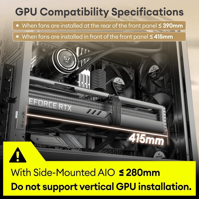 Alt view image 6 of 7 - Cypress 7 Genuine Walnut Wood ATX PC Case 4 x 120mm PWM Fans Pre-Installed, 360mm Top Radiator Support, Type-C, Magnetic Tempered Glass Side Panel (Black)