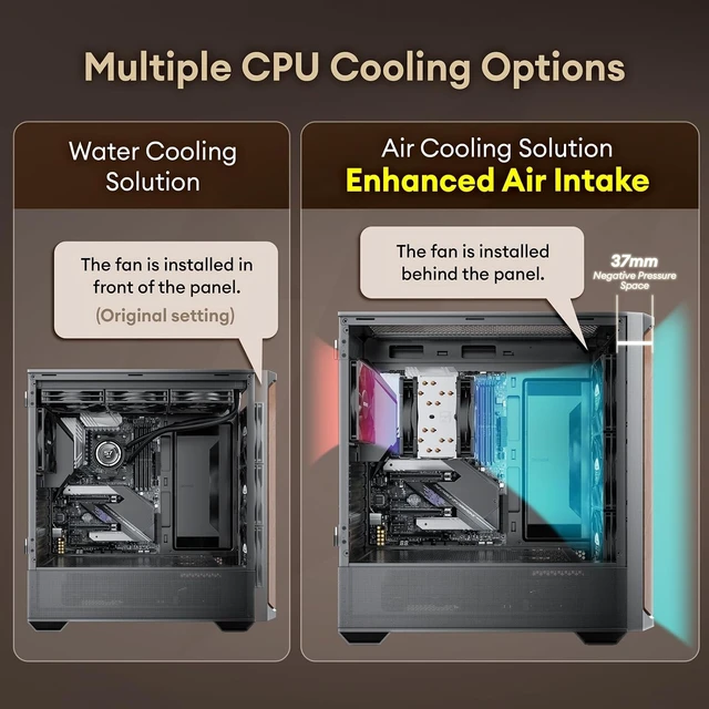 Alt view image 7 of 7 - Cypress 7 Genuine Walnut Wood ATX PC Case 4 x 120mm PWM Fans Pre-Installed, 360mm Top Radiator Support, Type-C, Magnetic Tempered Glass Side Panel (Black)