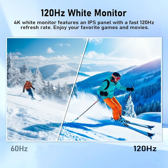 Alt view image 3 of 7 - 27" 4K UHD Gaming Monitor 3840x2160 Fast IPS Panel, 120Hz, 100% sRGB, FreeSync & G-Sync, HDR 400, HDMI 2.1 & DP 1.4, VESA Mountable (White)