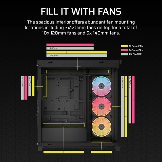 Alt view image 7 of 7 - 4500X LX RGB Frame Customisable Panoramic Mid-Tower PC Case (Black)