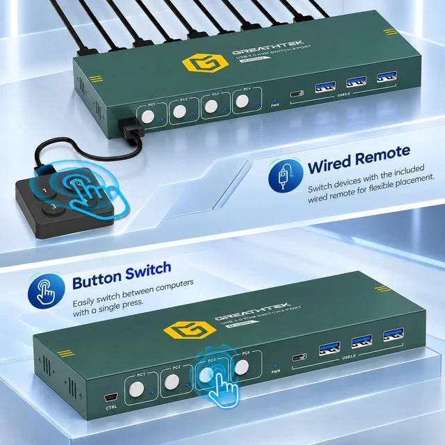 Alt view image 5 of 7 - 4-Port HDMI KVM Switch for 4 Computers 1 Monitor 4K@60Hz