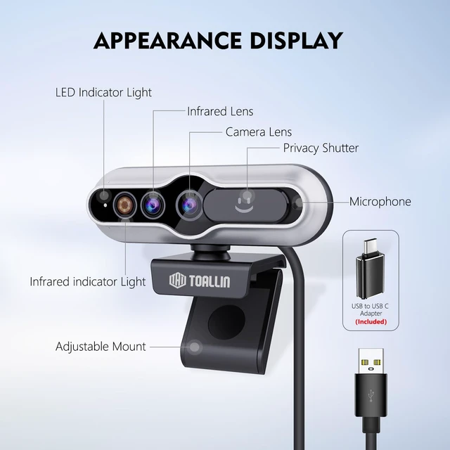 Alt view image 7 of 7 - 2K QHD Webcam with Windows Hello Facial Recognition Web Camera