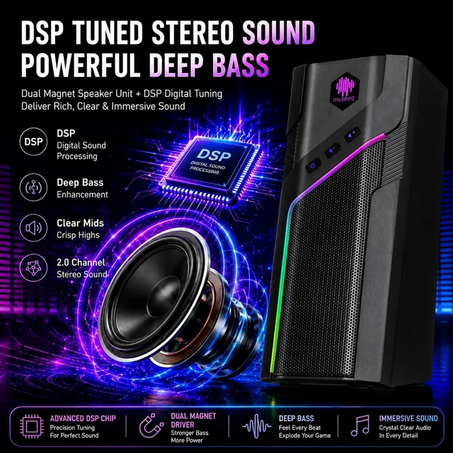 Alt view image 3 of 7 - W-206RE Computer Speakers for Desktop PC Bluetooth, RGB Lights