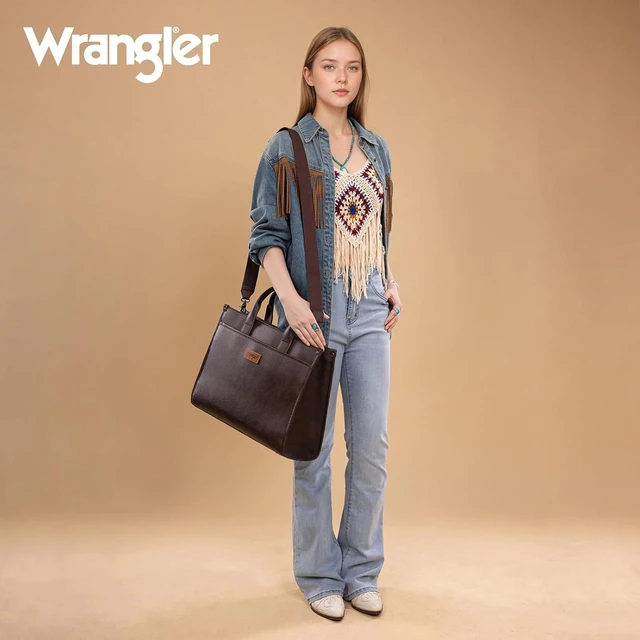 Alt view image 3 of 6 - Wrangler 15.6" Laptop Bag for Women Vintage Work Tote, Business Briefcase Handbag with Adjustable Shoulder Strap