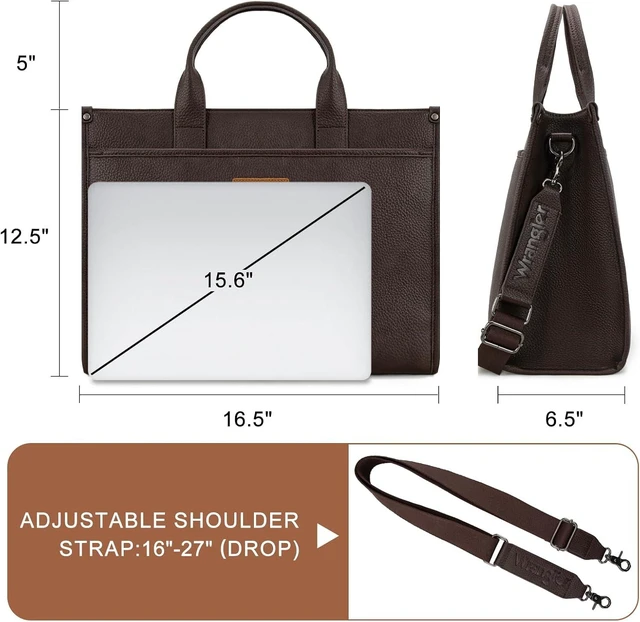 Alt view image 5 of 6 - Wrangler 15.6" Laptop Bag for Women Vintage Work Tote, Business Briefcase Handbag with Adjustable Shoulder Strap