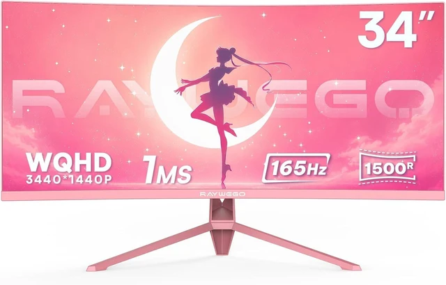 Main image of 34" Pink Curved Ultrawide Gaming Monitor UWQHD 165Hz, 1500R