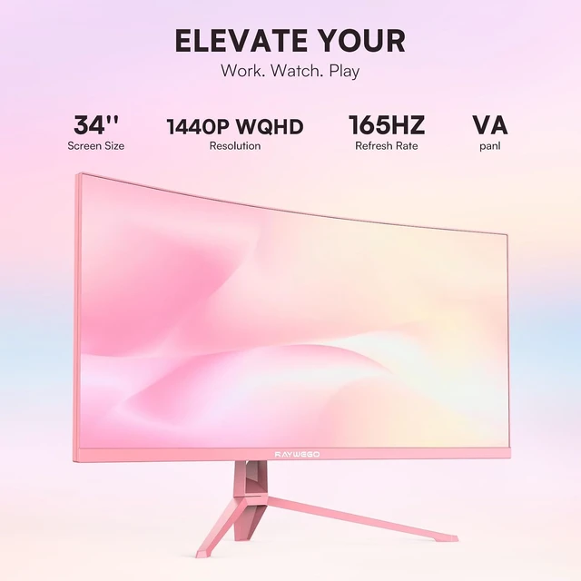 Alt view image 3 of 7 - 34" Pink Curved Ultrawide Gaming Monitor UWQHD 165Hz, 1500R