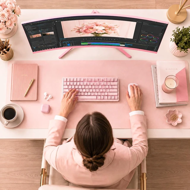 Alt view image 4 of 7 - 34" Pink Curved Ultrawide Gaming Monitor UWQHD 165Hz, 1500R