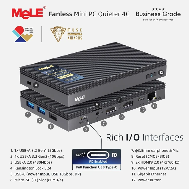 Alt view image 2 of 7 - Quieter 4C Fanless Mini PC N100, 16GB RAM, 512GB Storage