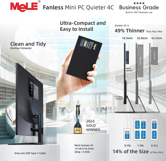 Alt view image 7 of 7 - Quieter 4C Fanless Mini PC N100, 16GB RAM, 512GB Storage