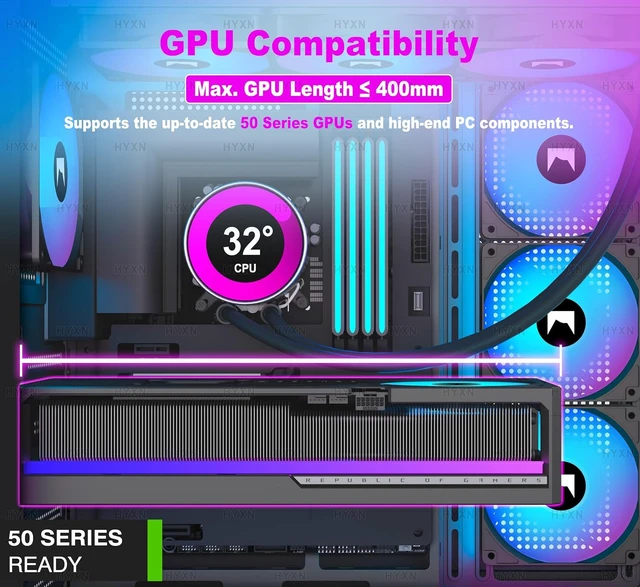 Alt view image 5 of 7 - H1 ATX PC Case Dual Cavity Mid-Tower Gaming Case, 7 PWM ARGB Fans Pre-Installed, Type-C, Holds up to 3X 360mm Radiators (Black, H1)