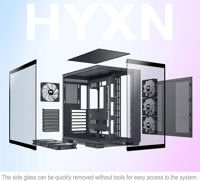 Alt view image 7 of 7 - H1 ATX PC Case Dual Cavity Mid-Tower Gaming Case, 7 PWM ARGB Fans Pre-Installed, Type-C, Holds up to 3X 360mm Radiators (Black, H1)