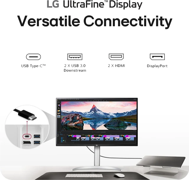 Alt view image 5 of 5 - 32UP83AK-W 32" Ultrafine 4K UHD (3840 x 2160) IPS Computer Monitor 60Hz, HDR10, Built-in Speaker, Reader Mode, HDMI, DisplayPort, USB Type-C 60W PD, Tilt/Height/Pivot Stand (White)