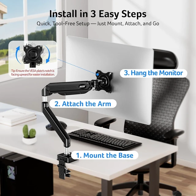 Alt view image 6 of 7 - Single Monitor Mount Fully Adjustable Monitor Arm for 17-34" Screens
