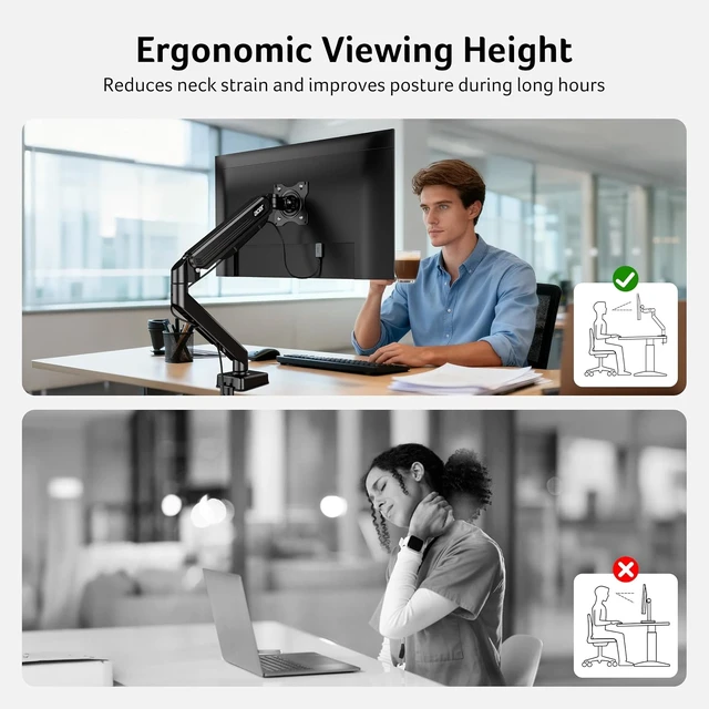 Alt view image 7 of 7 - Single Monitor Mount Fully Adjustable Monitor Arm for 17-34" Screens