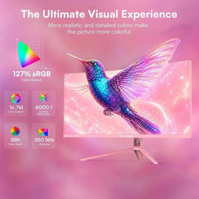 Alt view image 6 of 7 - 34" Pink Curved Ultrawide Gaming Monitor UWQHD 165Hz, 1500R