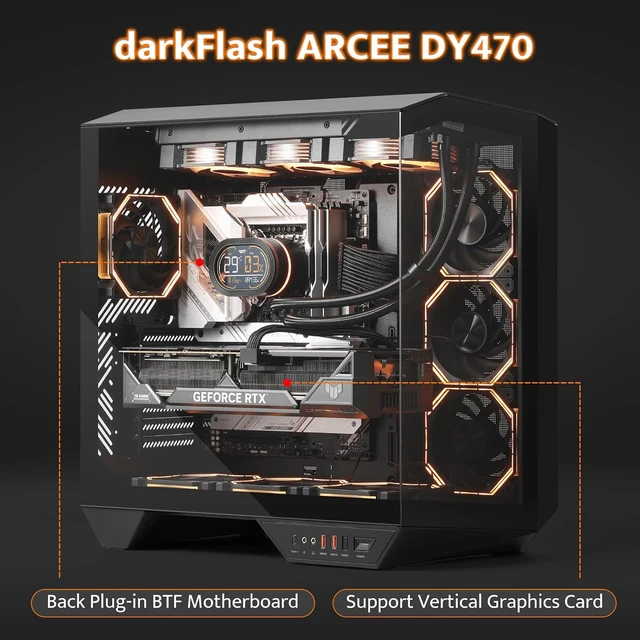 Alt view image 4 of 7 - DY470 Full-Tower ATX Gaming PC Case 4 PWM ARGB Fans (Black)