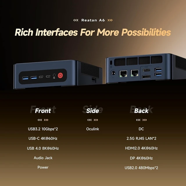 Alt view image 6 of 7 - A8 Oculink Mini Gaming PC Ryzen 7 8745HS, 16GB DDR5, 1TB NVMe SSD