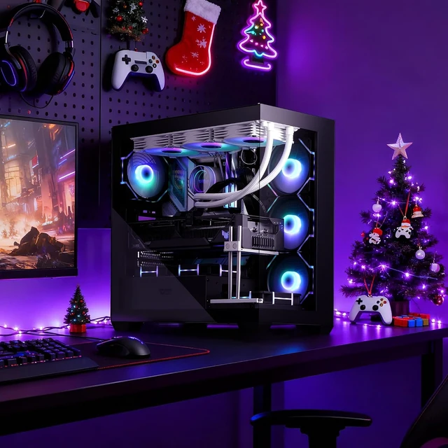 Alt view image 2 of 7 - DS900 ATX Mid-Tower Gaming PC Case 4 PWM ARGB Fans Pre-Installed, Full-View Dual Tempered Glass, Type-C, 360mm Water Cooling Radiator Support (Black)