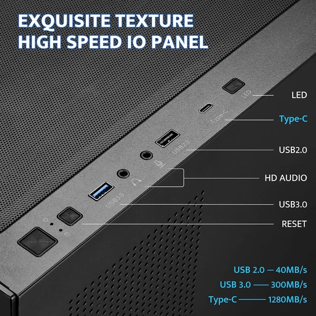 Alt view image 7 of 7 - DS900 ATX Mid-Tower Gaming PC Case 4 PWM ARGB Fans Pre-Installed, Full-View Dual Tempered Glass, Type-C, 360mm Water Cooling Radiator Support (Black)