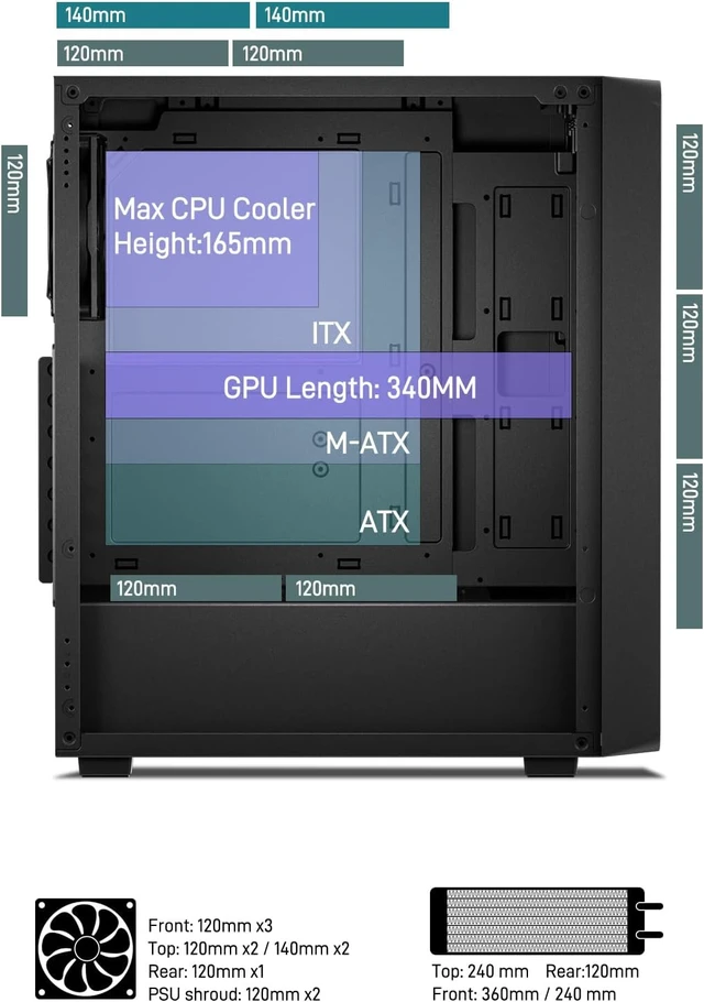 Alt view image 4 of 7 - EC2 ATX Mid-Tower Gaming Computer PC Case Type-C Ready