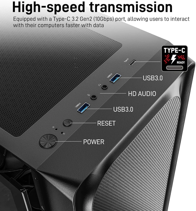 Alt view image 6 of 7 - EC2 ATX Mid-Tower Gaming Computer PC Case Type-C Ready