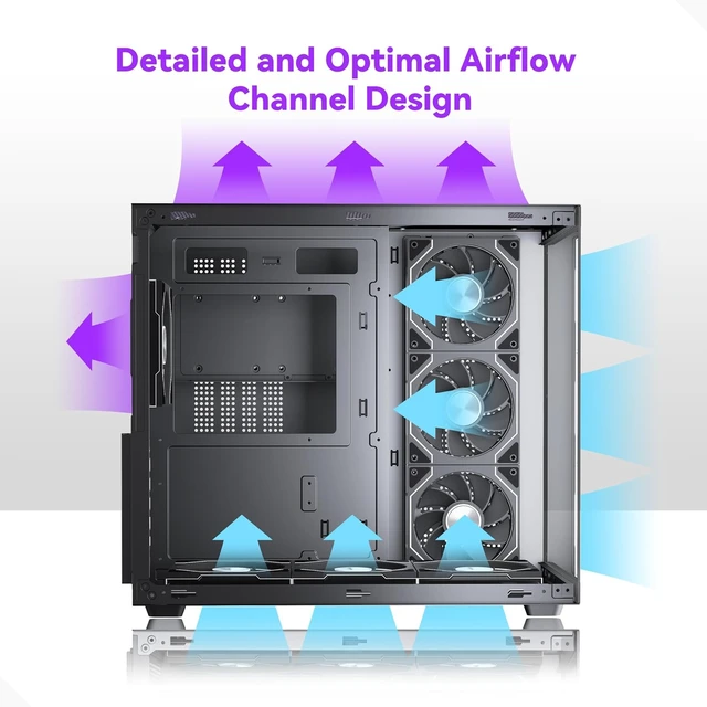Alt view image 6 of 7 - Y6 ATX Mid-Tower Gaming PC Case 7 Infinity Mirror PWM ARGB Fans Pre-Installed, Type-C, 270° Full-View Tempered Glass (Black)