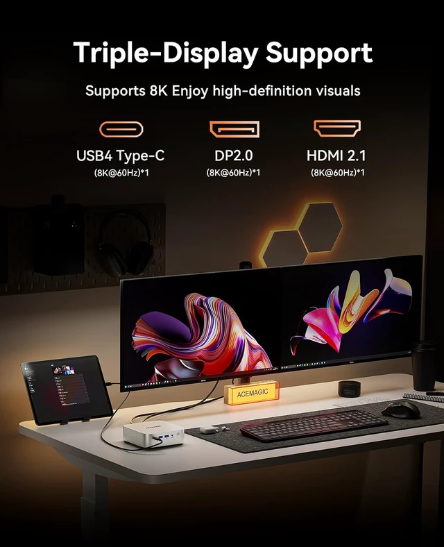 Alt view image 6 of 7 - W1 Gaming Mini PC Ryzen 7 H 255 (Up to 4.9GHz, 8C/16T), Radeon 780M Graphics, 16GB RAM, 1TB PCIe4.0 SSD for Content Creation, Programming, Gaming & Home Office