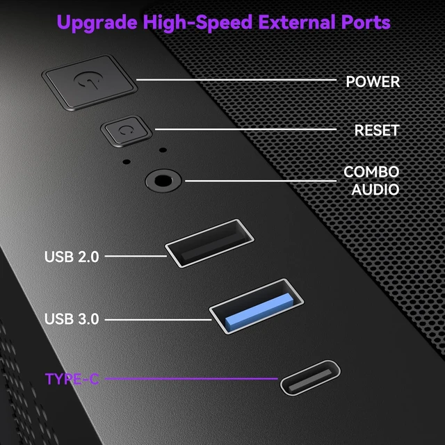 Alt view image 2 of 7 - Y6 ATX Mid-Tower PC Case 4 Non-LED Fans Pre-Installed, Type-C, 270° Full-View Tempered Glass (Black)
