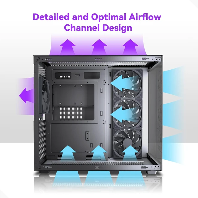 Alt view image 3 of 7 - Y6 ATX Mid-Tower PC Case 4 Non-LED Fans Pre-Installed, Type-C, 270° Full-View Tempered Glass (Black)