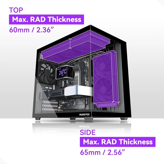 Alt view image 5 of 7 - Y6 ATX Mid-Tower PC Case 4 Non-LED Fans Pre-Installed, Type-C, 270° Full-View Tempered Glass (Black)