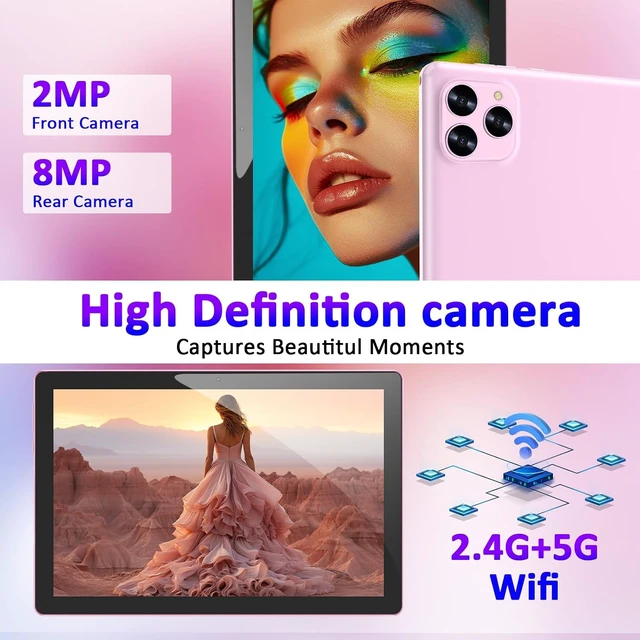 Alt view image 6 of 7 - 10" Android 16 2-in-1 Tablet 12GB RAM + 64GB ROM/1TB Expandable, 1280 * 800 HD Touch Screen, 5G WiFi6, BT 5.0, Keyboard Case Mouse Stylus (Pink)
