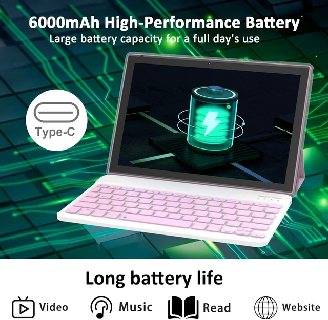 Alt view image 7 of 7 - 10" Android 16 2-in-1 Tablet 12GB RAM + 64GB ROM/1TB Expandable, 1280 * 800 HD Touch Screen, 5G WiFi6, BT 5.0, Keyboard Case Mouse Stylus (Pink)