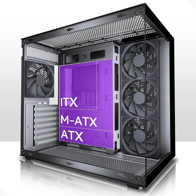 Alt view image 6 of 7 - Y6 ATX Mid-Tower PC Case 4 Non-LED Fans Pre-Installed, Type-C, 270° Full-View Tempered Glass (Black)