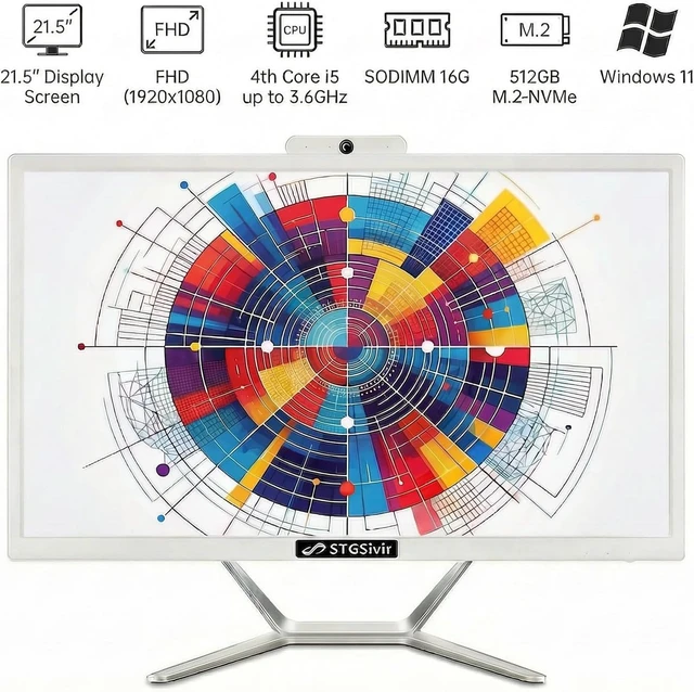 Alt view image 2 of 7 - All-in-One Computer PC 21.5" FHD Display, Core i5, 16G RAM, 512G SSD