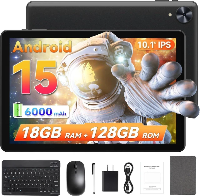 Main image of 2026 10.1" Android 15 Tablet with Keyboard 18GB RAM, 128GB, WiFi (Black)
